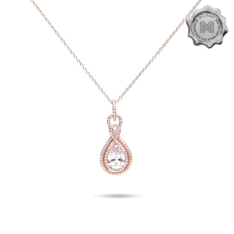 MILLENNE Made For The Night Intricate Drop Studded Cubic Zirconia Rose Gold Necklace with 925 Sterling Silver