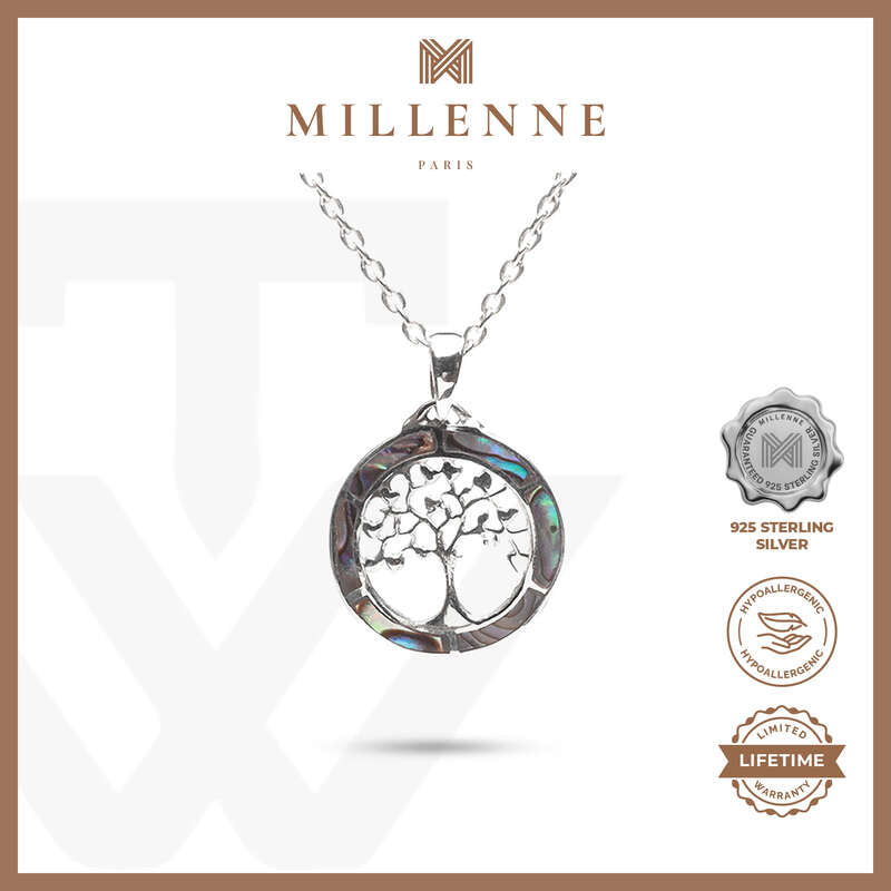 MILLENNE Multifaceted Abalone Shell Tree of Life Shell White Gold Pendant with 925 Sterling Silver