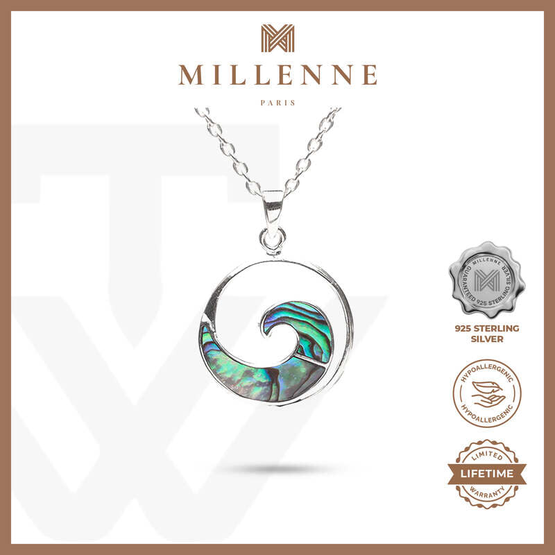 MILLENNE Multifaceted Abalone Shell Ocean Wave White Gold Pendant with 925 Sterling Silver