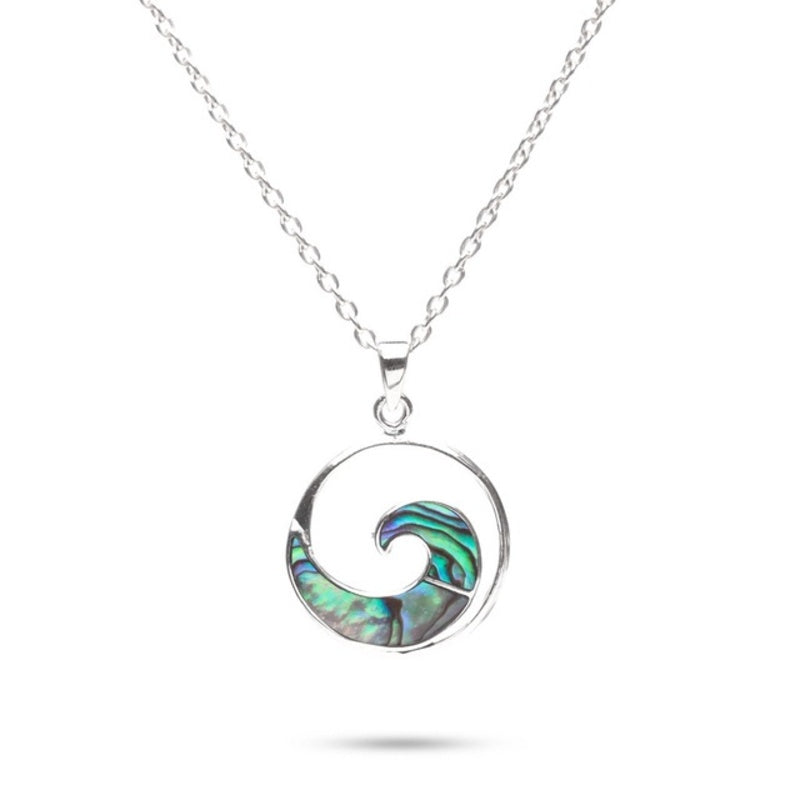 MILLENNE Multifaceted Abalone Shell Ocean Wave White Gold Pendant with 925 Sterling Silver