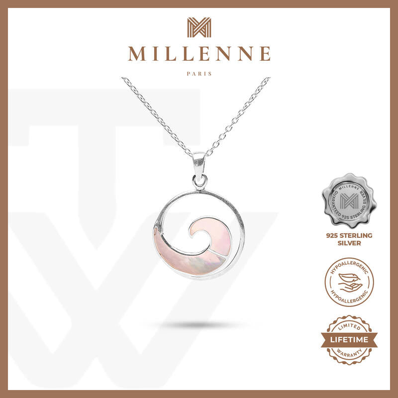 MILLENNE Multifaceted Mother of Pearls Ocean Wave White Gold Pendant with 925 Sterling Silver