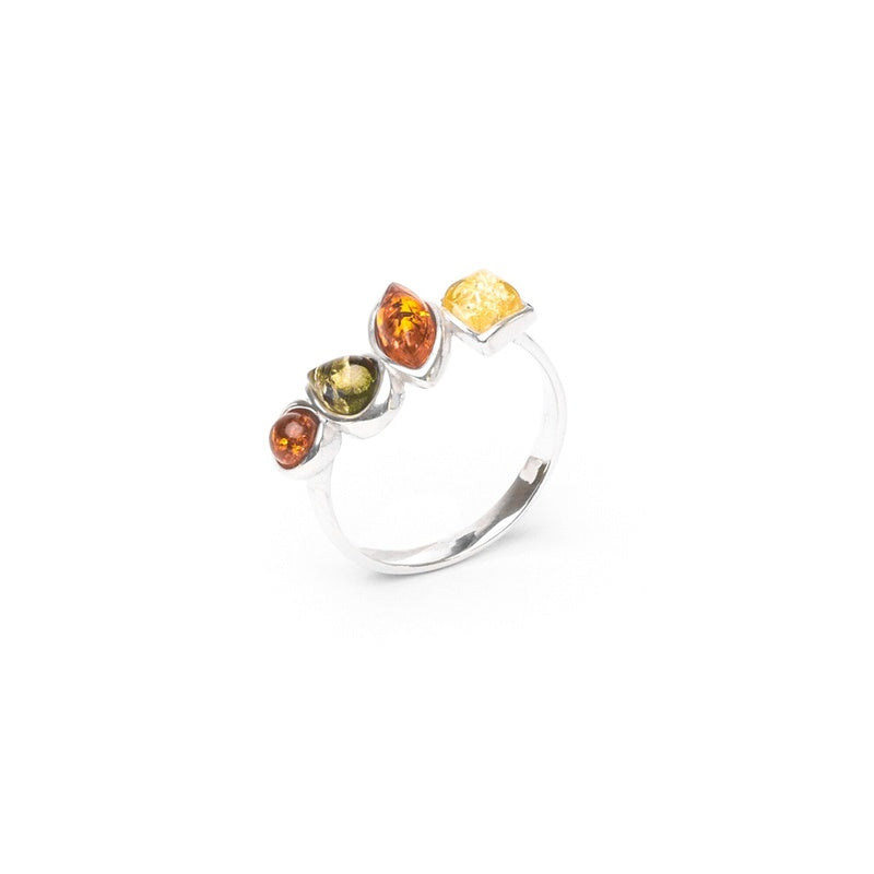 MILLENNE Multifaceted Baltic Amber Rhytymic Silver Ring with 925 Sterling Silver