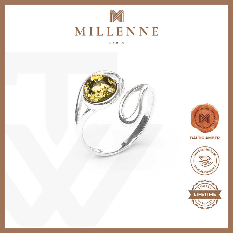 MILLENNE Multifaceted Baltic Amber Bezel Set Wrap Silver Ring with 925 Sterling Silver