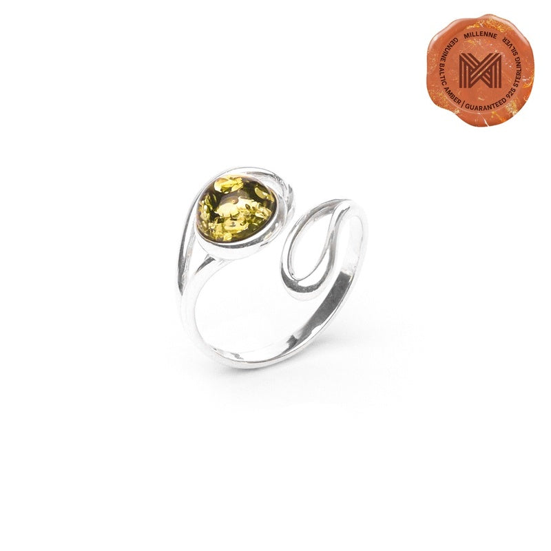 MILLENNE Multifaceted Baltic Amber Bezel Set Wrap Silver Ring with 925 Sterling Silver