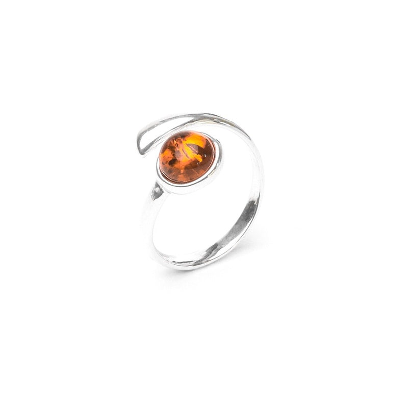 MILLENNE Multifaceted Baltic Amber Bezel Set Huggie Wrap Silver Ring with 925 Sterling Silver