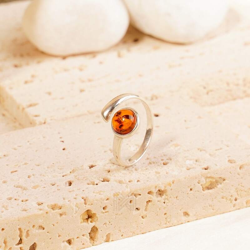 MILLENNE Multifaceted Baltic Amber Bezel Set Huggie Wrap Silver Ring with 925 Sterling Silver