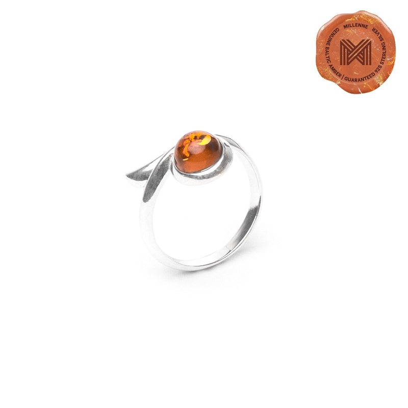 MILLENNE Multifaceted Baltic Amber Bezel Set Wrap Silver Ring with 925 Sterling Silver