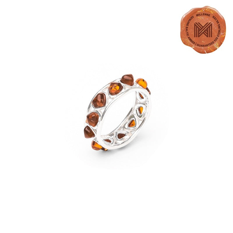 MILLENNE Multifaceted Baltic Amber Monotone Eternity Silver Ring with 925 Sterling Silver