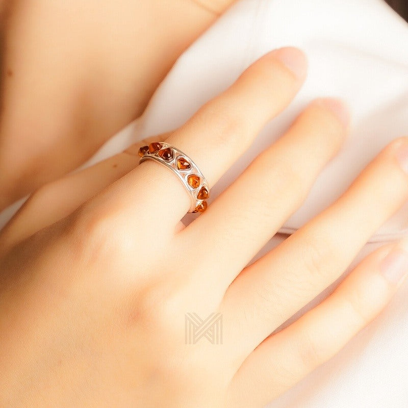 MILLENNE Multifaceted Baltic Amber Monotone Eternity Silver Ring with 925 Sterling Silver