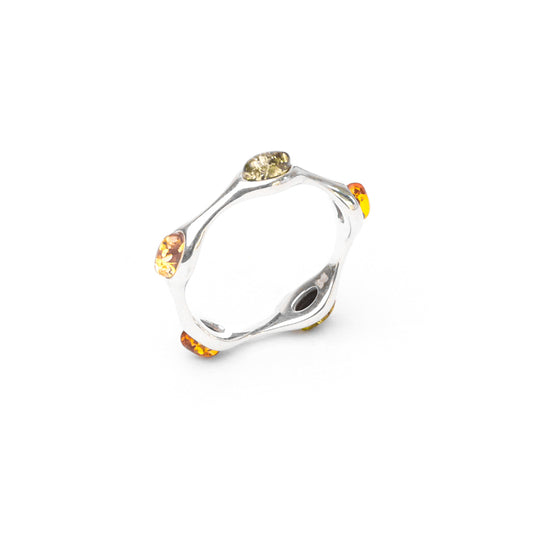 MILLENNE Multifaceted Baltic Amber Multi-Tone Wavy Silver Ring with 925 Sterling Silver