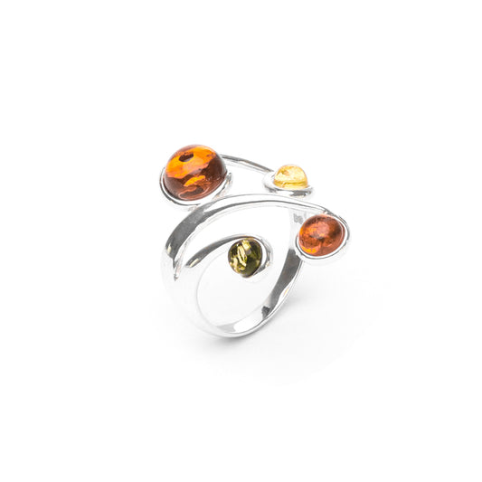 MILLENNE Multifaceted Baltic Amber Multi Globe Silver Ring with 925 Sterling Silver