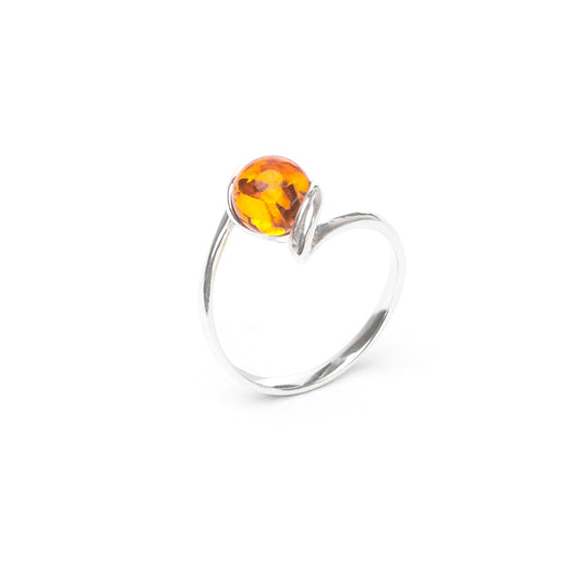 MILLENNE Multifaceted Baltic Amber Globe Silver Ring with 925 Sterling Silver