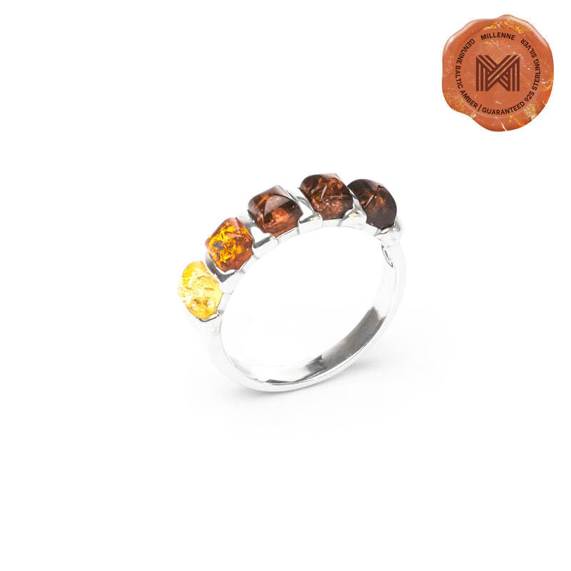 MILLENNE Multifaceted Baltic Amber Bamboo Silver Ring with 925 Sterling Silver