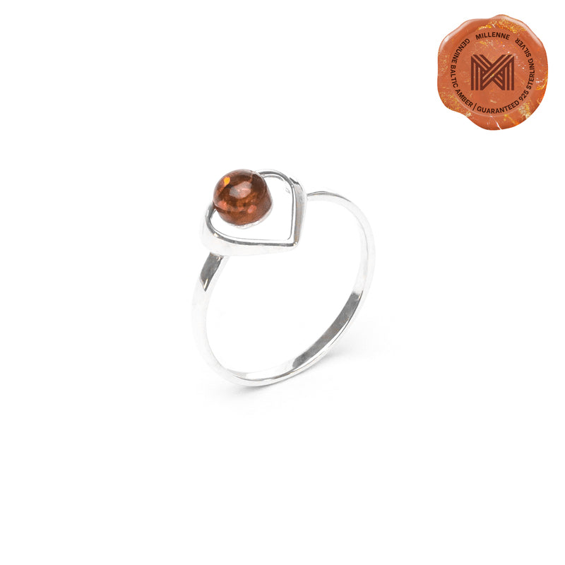 MILLENNE Multifaceted Baltic Amber Pear Enclosed Bead Silver Ring with 925 Sterling Silver