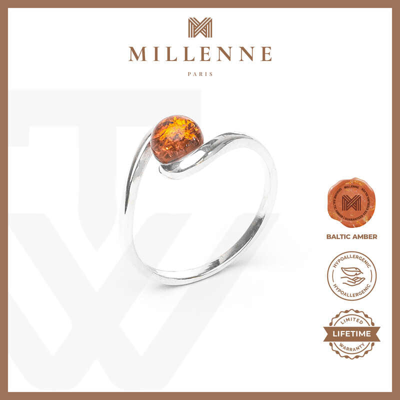 MILLENNE Multifaceted Baltic Amber Double Oval Silver Ring with 925 Sterling Silver