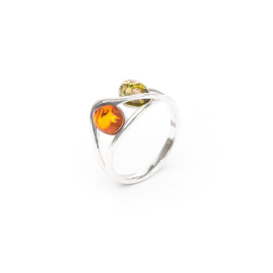 MILLENNE Multifaceted Baltic Amber Double Oval Silver Ring with 925 Sterling Silver