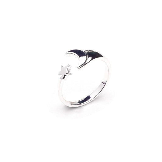 MILLENNE Match The Stars Cresent Moon and Star Silver Adjustable Ring with 925 Sterling Silver