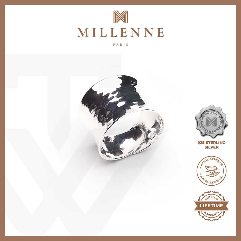 MILLENNE Minimal Hammered Silver Adjustable Ring with 925 Sterling Silver