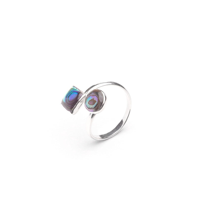 MILLENNE Minimal Abalone Shell Featuring Circle and Square Silver Adjustable Ring with 925 Sterling Silver