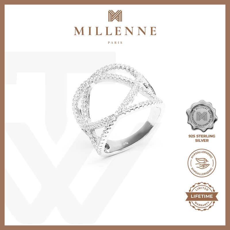 MILLENNE Made For The Night Statement Cubic Zirconia Rhodium Ring with 925 Sterling Silver