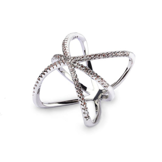 MILLENNE Made For The Night Long Curved Cubic Zirconia Rhodium Ring with 925 Sterling Silver