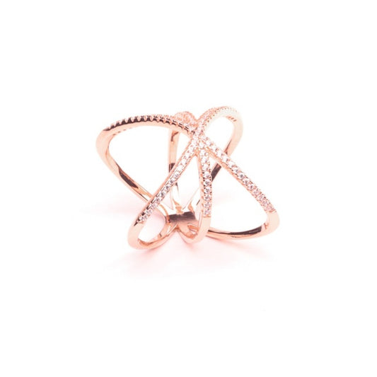 MILLENNE Made For The Night Long Curved Cubic Zirconia Rose Gold Ring with 925 Sterling Silver