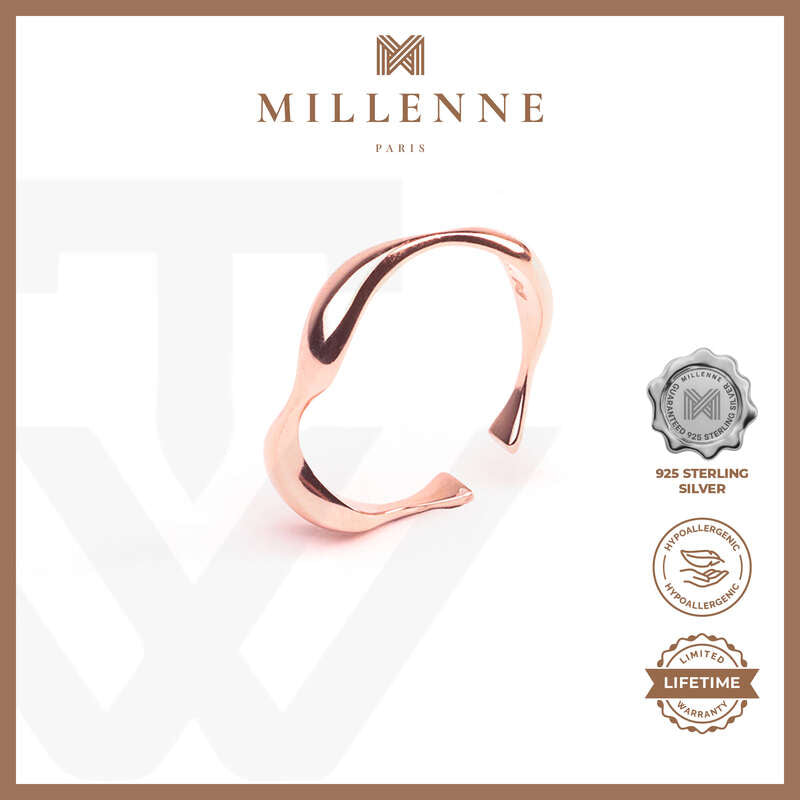 MILLENNE Minimal Organic Flow Rose Gold Ring with 925 Sterling Silver