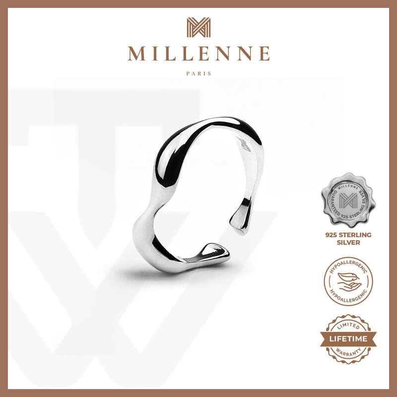 MILLENNE Minimal Organic Flow Rhodium Ring with 925 Sterling Silver