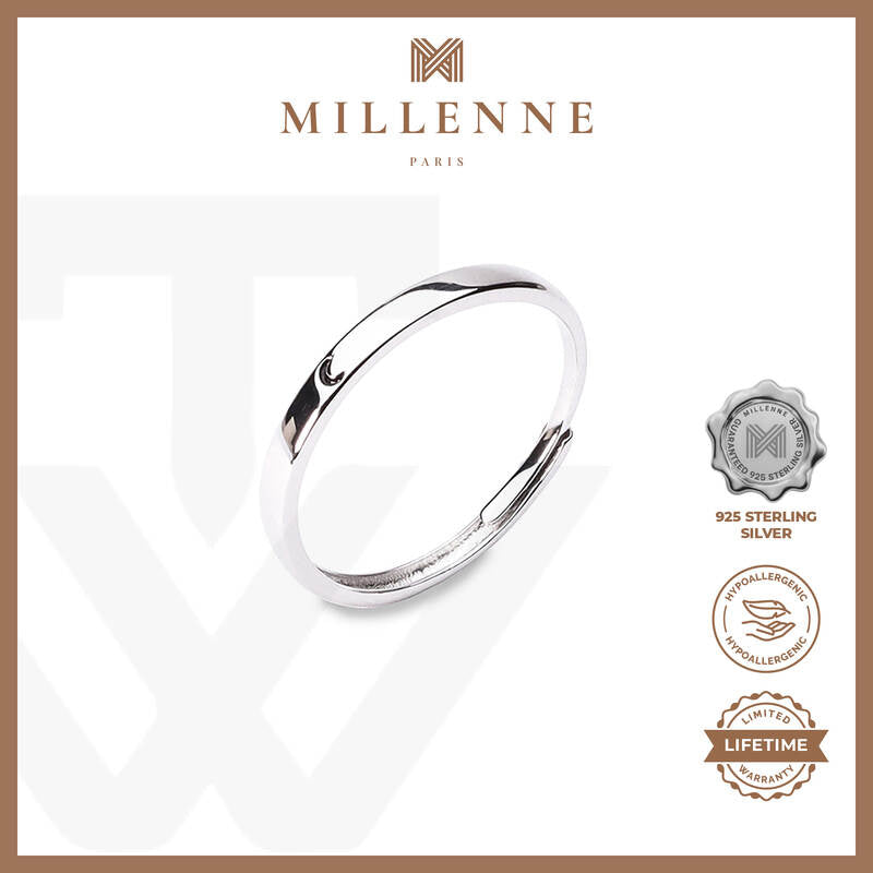 MILLENNE Minimal Moon Band White Gold Ring with 925 Sterling Silver