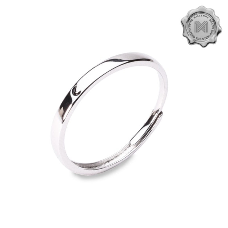 MILLENNE Minimal Moon Band White Gold Ring with 925 Sterling Silver