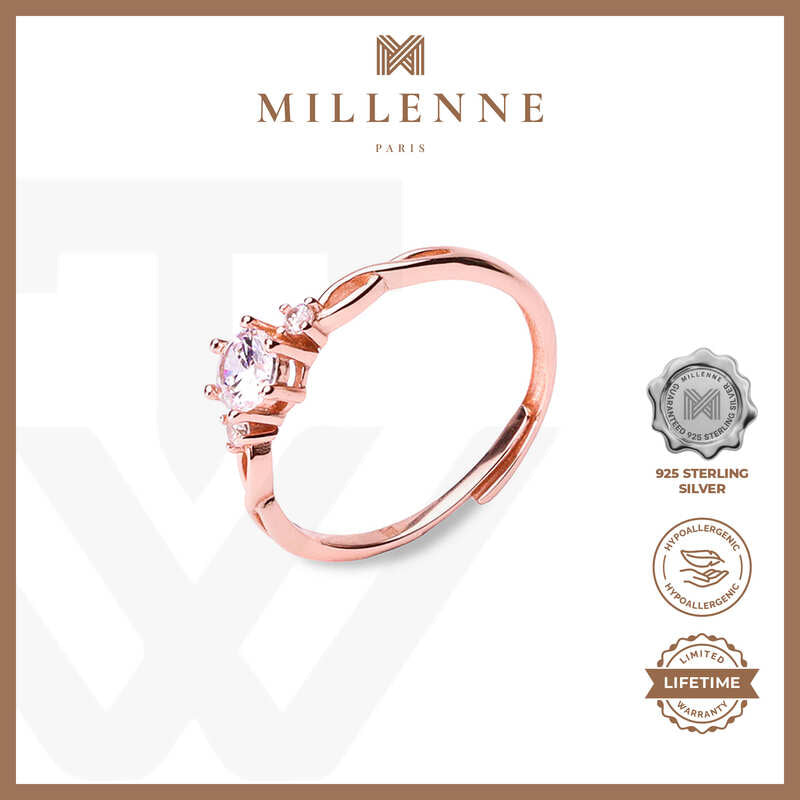 MILLENNE Made For The Night Diamonds are Forever Cubic Zirconia Rose Gold Ring with 925 Sterling Silver