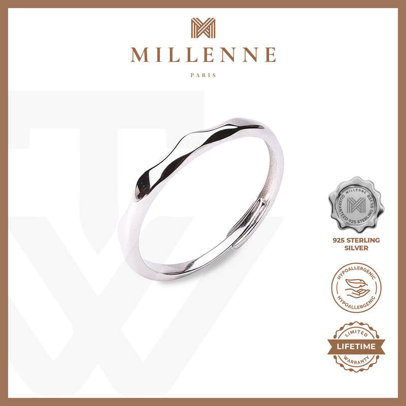 MILLENNE Minimal Curvy White Gold Stackable Ring with 925 Sterling Silver