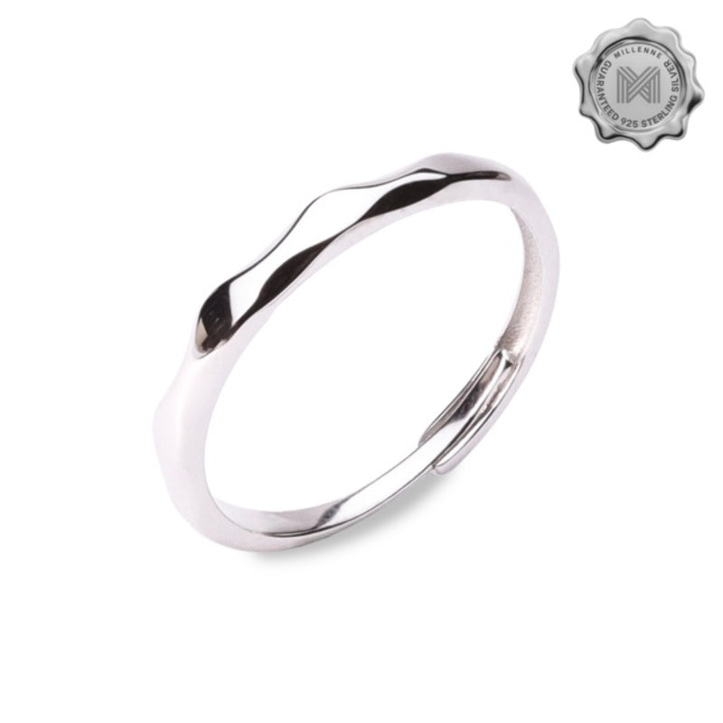 MILLENNE Minimal Curvy White Gold Stackable Ring with 925 Sterling Silver