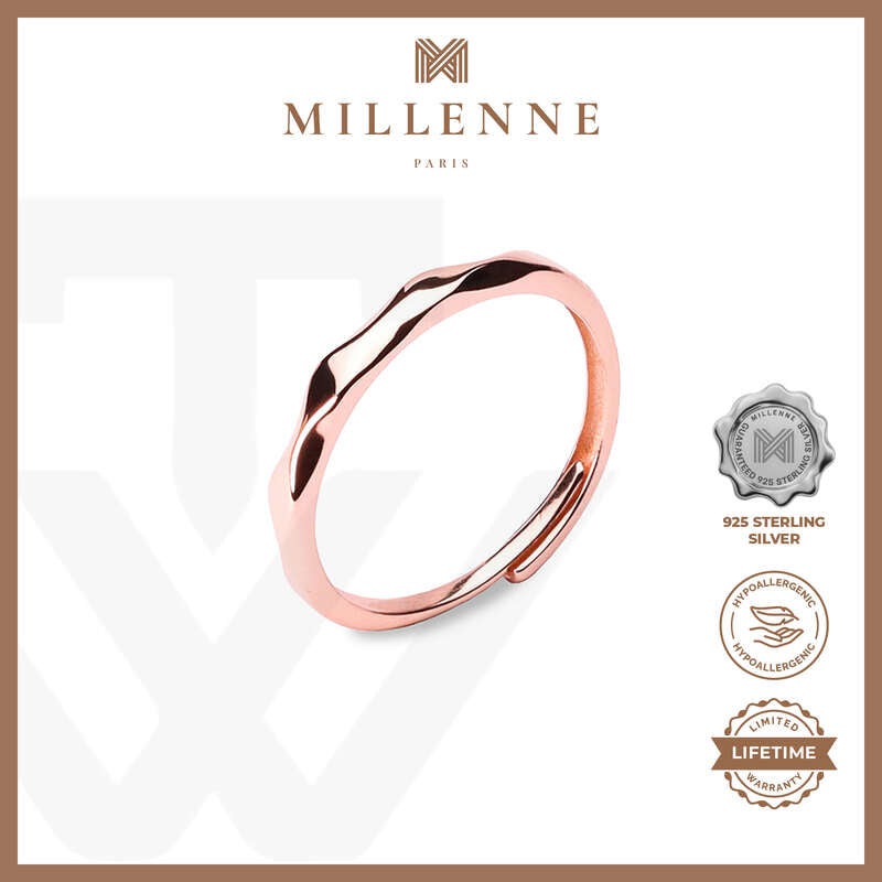 MILLENNE Minimal Curvy Rose Gold Stackable Ring with 925 Sterling Silver