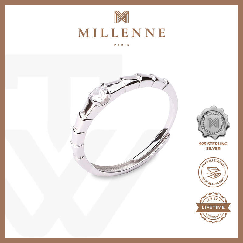 MILLENNE Minimal Petite Cubic Zirconia White Gold Stackable Ring with 925 Sterling Silver