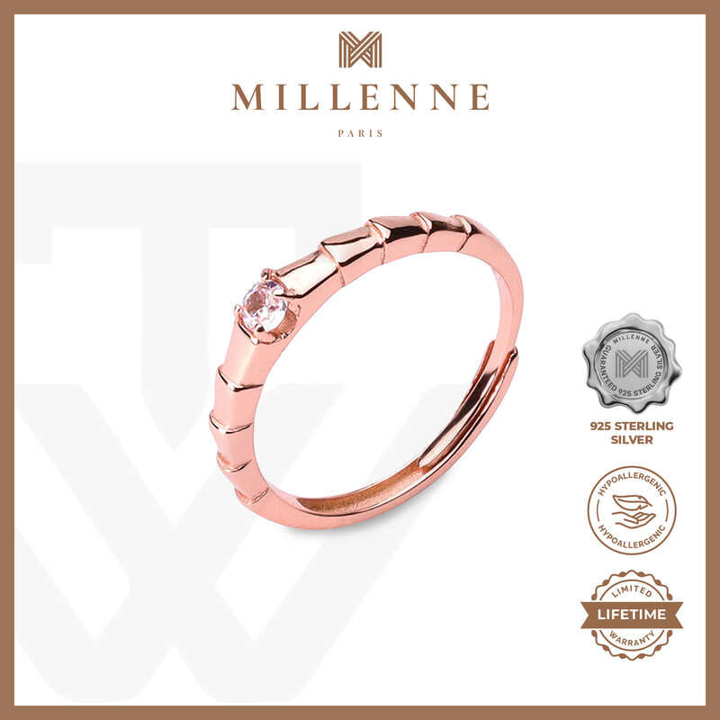 MILLENNE Minimal Petite Cubic Zirconia Rose Gold Stackable Ring with 925 Sterling Silver