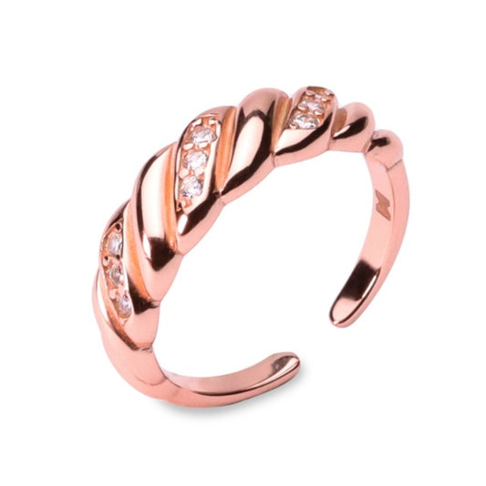 MILLENNE Millennia 2000 Croissant Studded Cubic Zirconia Rose Gold Ring with 925 Sterling Silver