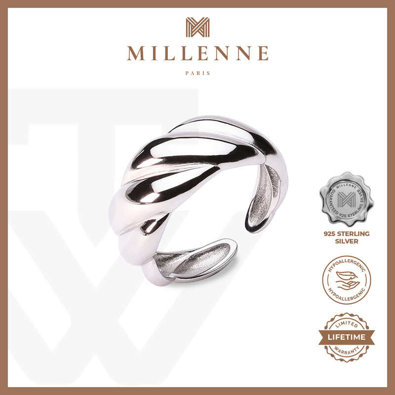 MILLENNE Millennia 2000 Croissant White Gold Ring with 925 Sterling Silver