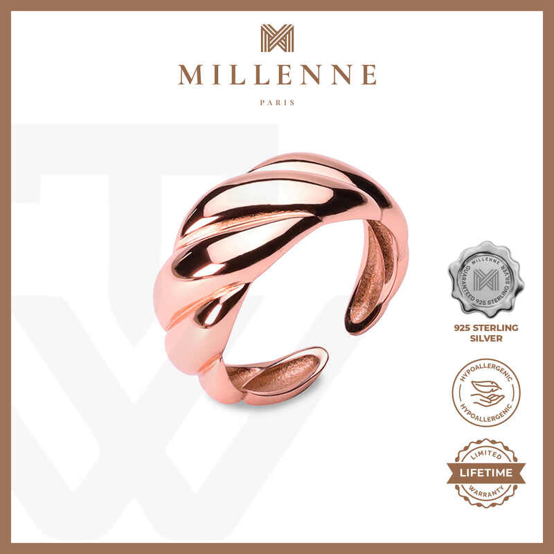 MILLENNE Millennia 2000 Croissant Rose Gold Ring with 925 Sterling Silver