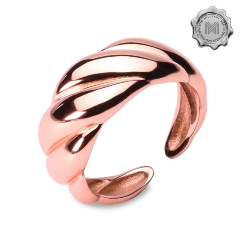 MILLENNE Millennia 2000 Croissant Rose Gold Ring with 925 Sterling Silver