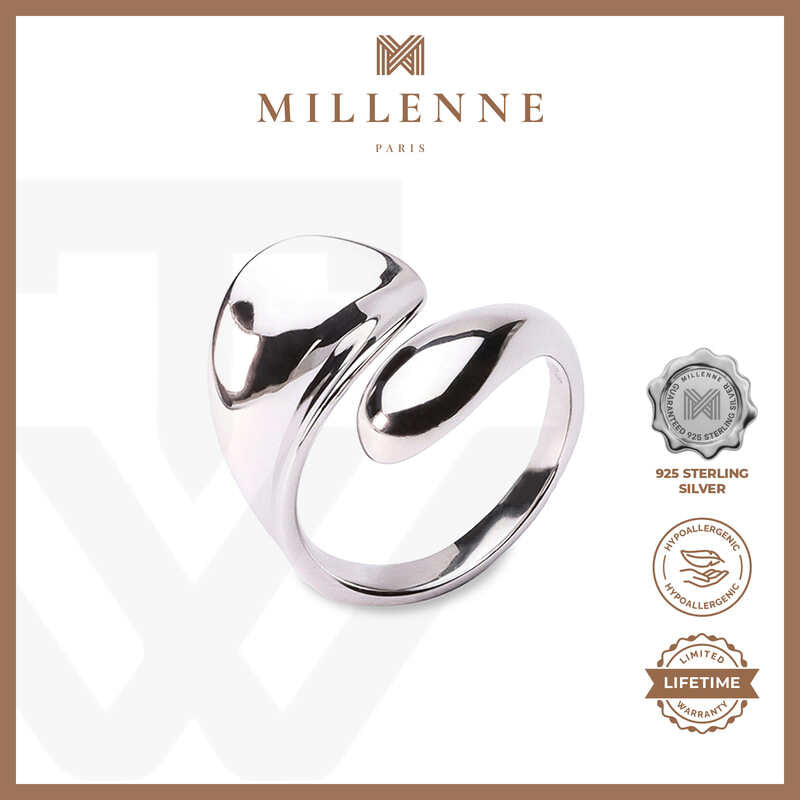 MILLENNE Minimal Globule White Gold Adjustable Ring with 925 Sterling Silver