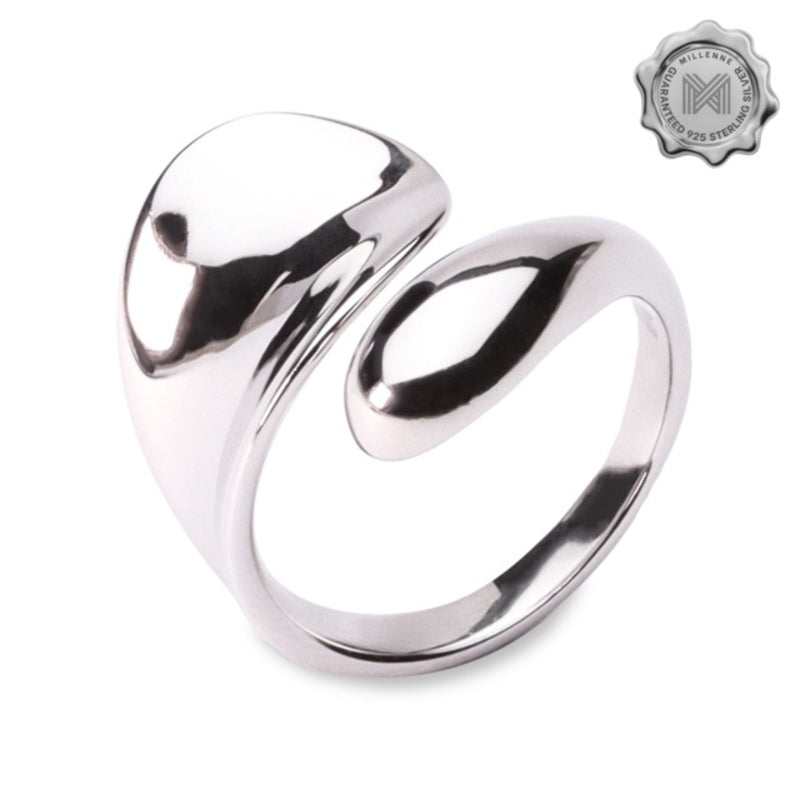 MILLENNE Minimal Globule White Gold Adjustable Ring with 925 Sterling Silver