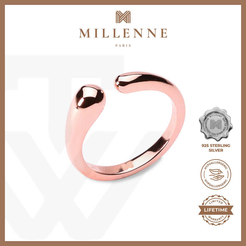 MILLENNE Minimal Organic Form Rose Gold Adjustable Ring with 925 Sterling Silver