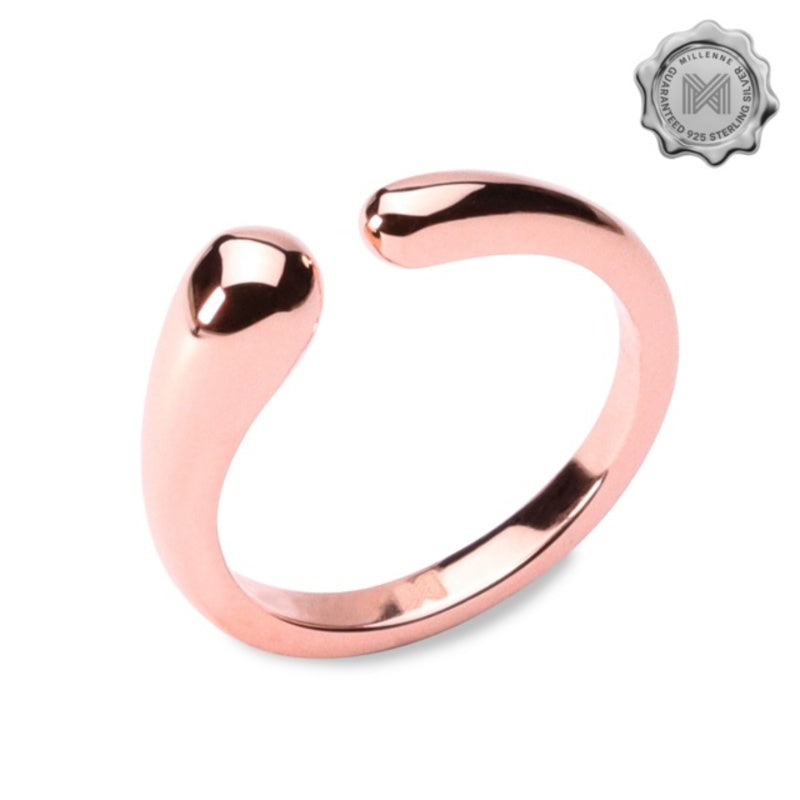 MILLENNE Minimal Organic Form Rose Gold Adjustable Ring with 925 Sterling Silver