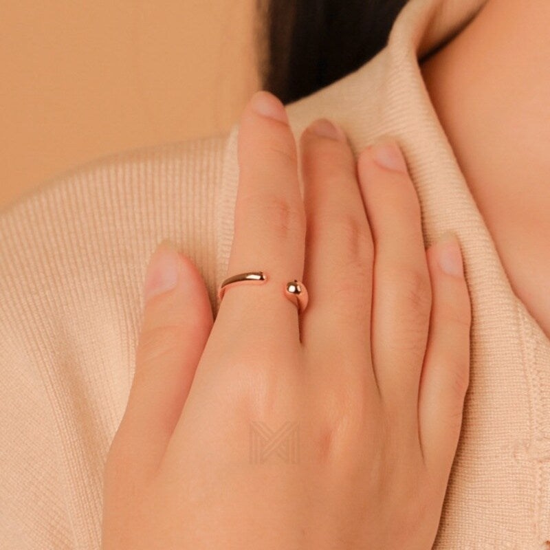 MILLENNE Minimal Organic Form Rose Gold Adjustable Ring with 925 Sterling Silver