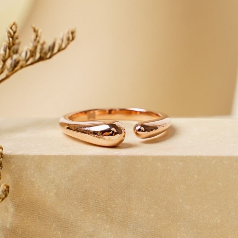 MILLENNE Minimal Organic Form Rose Gold Adjustable Ring with 925 Sterling Silver