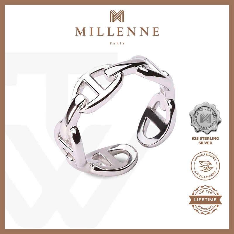 MILLENNE Millennia 2000 Tiny Buckles White Gold Ring with 925 Sterling Silver