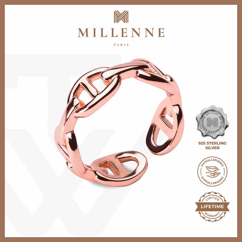 MILLENNE Millennia 2000 Tiny Buckles Rose Gold Ring with 925 Sterling Silver