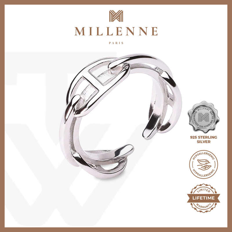MILLENNE Millennia 2000 Buckles White Gold Ring with 925 Sterling Silver