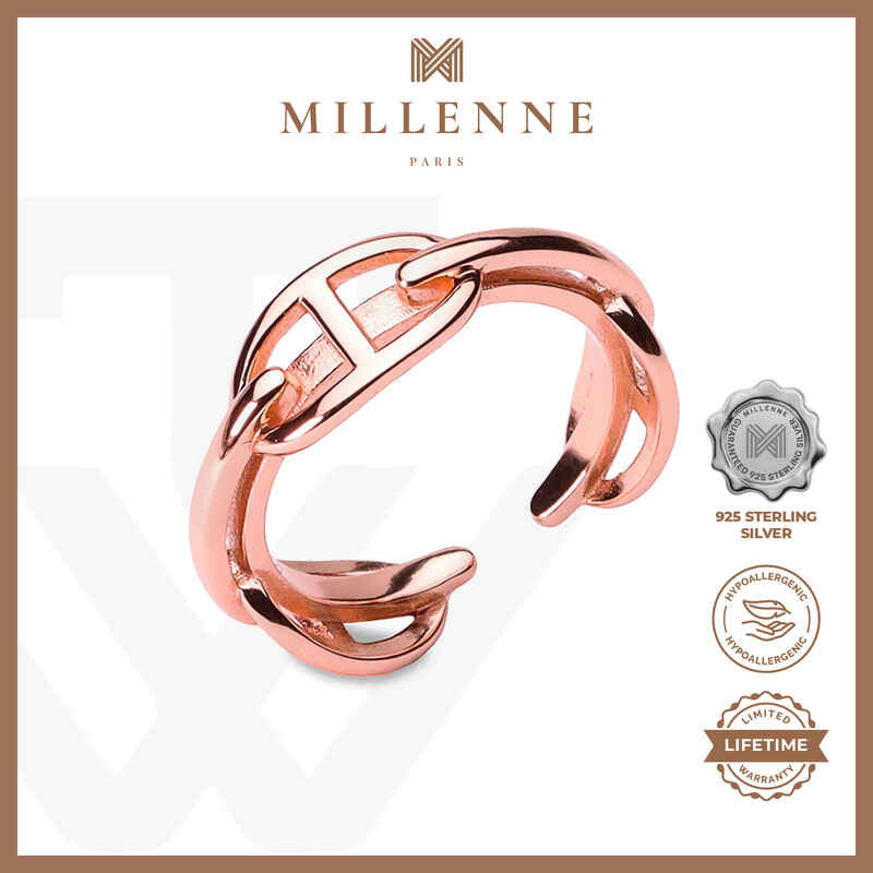 MILLENNE Millennia 2000 Buckles Rose Gold Ring with 925 Sterling Silver